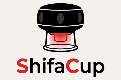 Logo of ShifaCup with a black and red cup design on a white background
